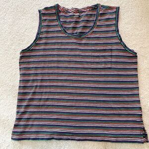 Madewell Stripe Scoop Neck Chest Pocket Sleeveless Lightweight Cotton Tank Top